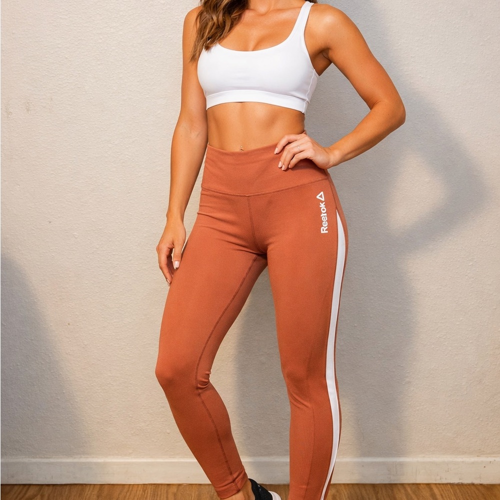 Reebok Rust High-Rise Leggings with White Side Stripe